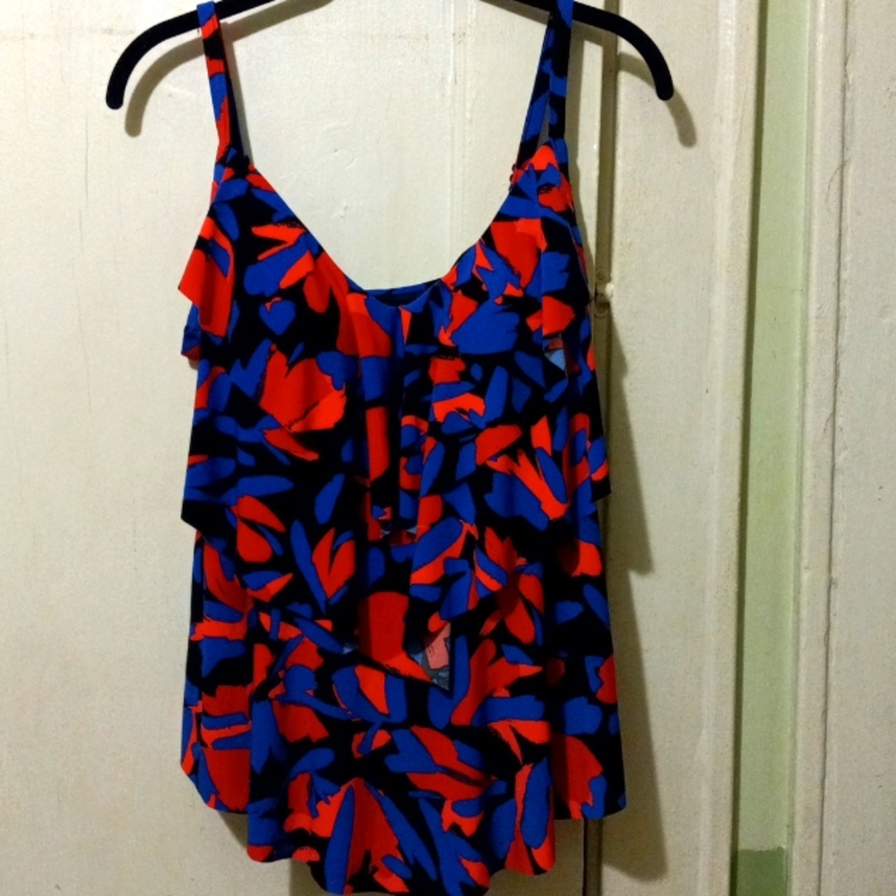 NWT Aquagreen Swimsuit w/Ruffled Layers, Red Blue & Black, Sz 16W